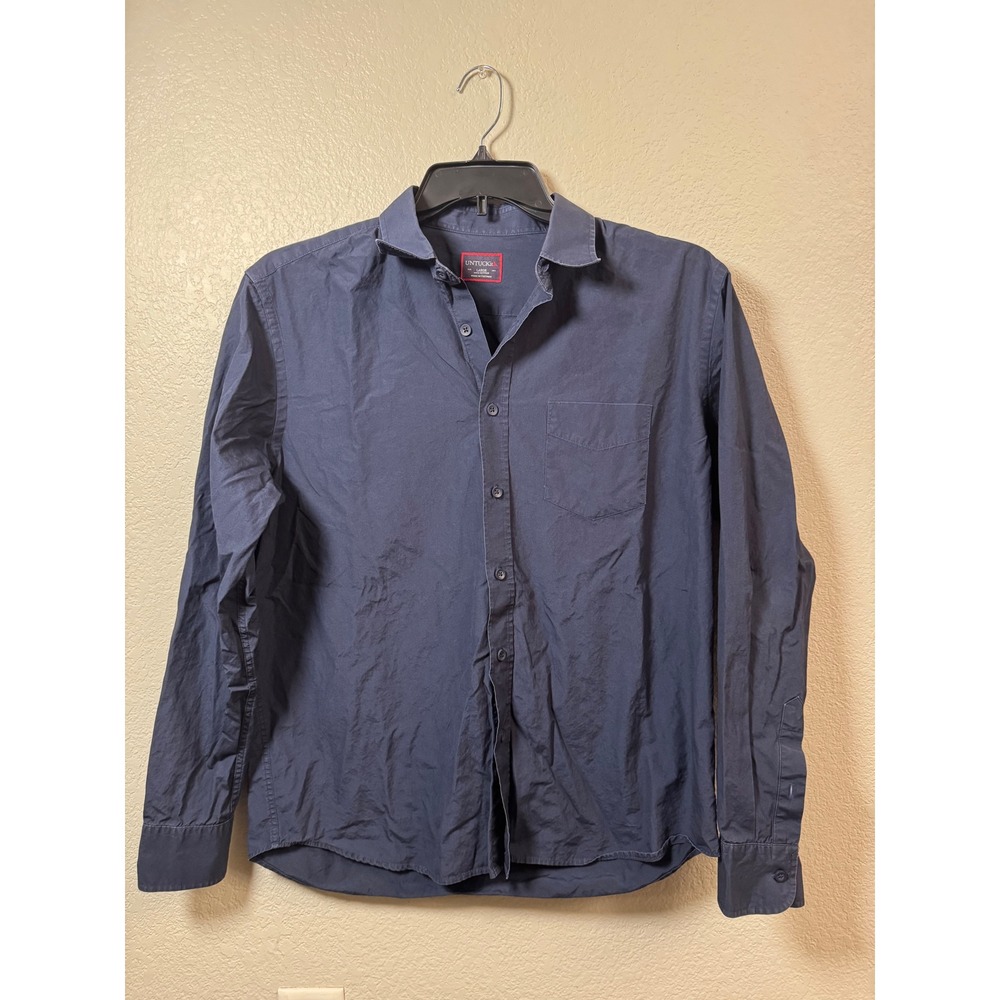 UNTUCKit Mens Navy Blue Cotton Long Sleeve Button Down Shirt Large